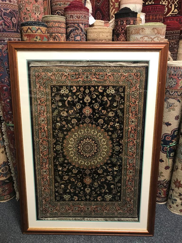 Kashan Handmade Silk Rug Framed